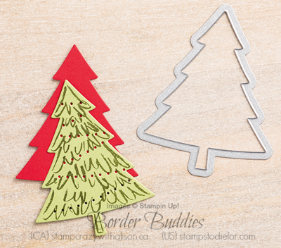 Peaceful Pines stamp set and Perfect Pines Framelits 5