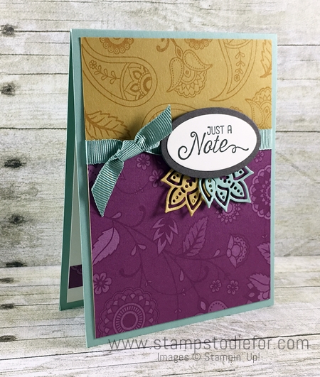 Stampin Up Paisleys & Posies stamp set and coordinating Paisleys Framelits Just a note card  www.stampstodiefor.com
