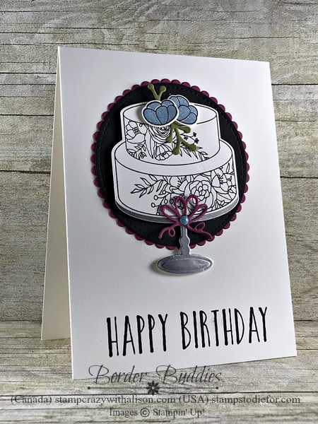 Border Buddy handstamped birthday card using the Cake Soiree stamp set by Stampin Up Happy Birthday