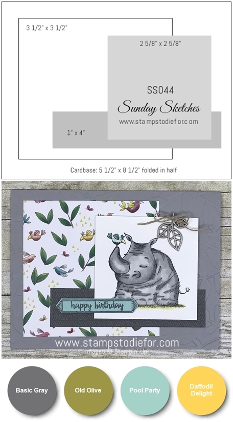 Sunday Sketches SS044 card sketch or template using Animal Outing stamp set and framelits by Stampin' Up! www.stampstodiefor.com vert