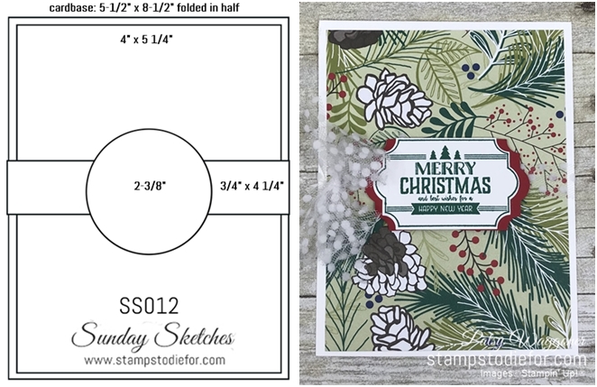 Sunday Sketches SS012 Merry Chritmas to All and Lables to Love stamp sets - under the mistletoe designer paper by Stampin' Up! www.stampstodiefor.com tile 2