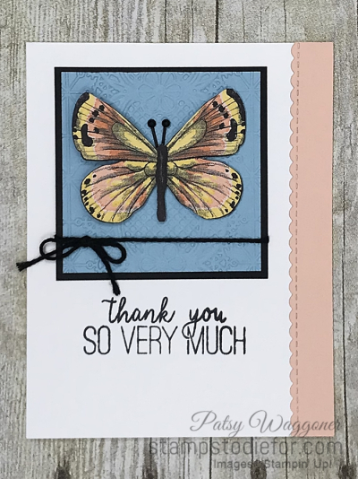 Card created using Sunday Sketch SS020 and the Lace Embossing Folder and the Botanical Butterfly Paper (2)