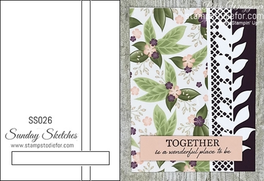 Card stamped using Sunday Sketches SS026 and the Floral Romance Suite of Products #stampinup #SS026 #cardsketch horz