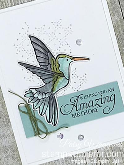 CASE card from page 36 of the 2019 Occasions Catalog stamped with the Humming along stamp set #stampinup #CASECARD #hummingbird slant
