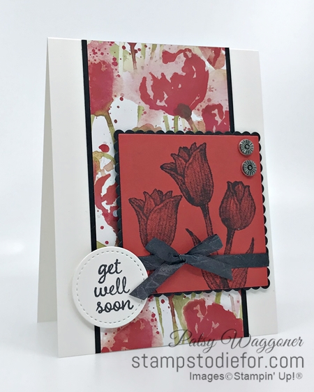 Sunday Card Sketch Timeless Tulip stamp set by Stampin Up and Peaceful Poppies paper black flowers