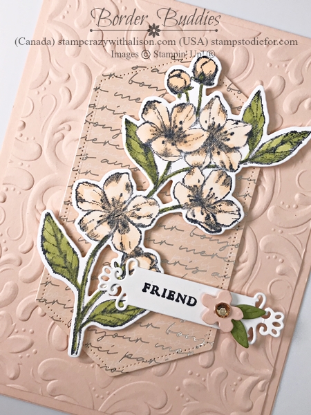 Parisian Blossoms Suite Hand Stamped Card Forever Blossom Stamp Set  and Parisian Flourish 3d Folder slant