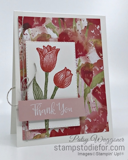 Sunday Card Sketch Timeless Tulip stamp set by Stampin Up and Peaceful Poppies paper Thank you card