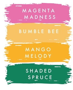 Color palette using Stampin' Up! Magenta Madness  Bumble Bee  Mango Melody and Shaded Spruce colors