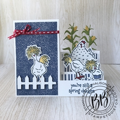 Birthday card createad with fun folde side step card and hey chick bundles by Stampin Upwm