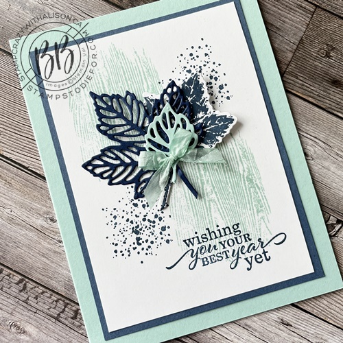 Fall Card created with the Gorgeous Leaves Stamp Set and Intricate Leaves Dies in blue tones non fall colors