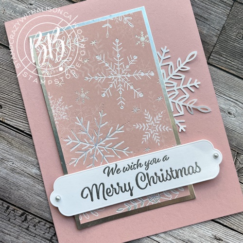  clean and simple card created with the blushing bride Whimsy designer series Paper and Jolly Holly Wishes stamp set at slant