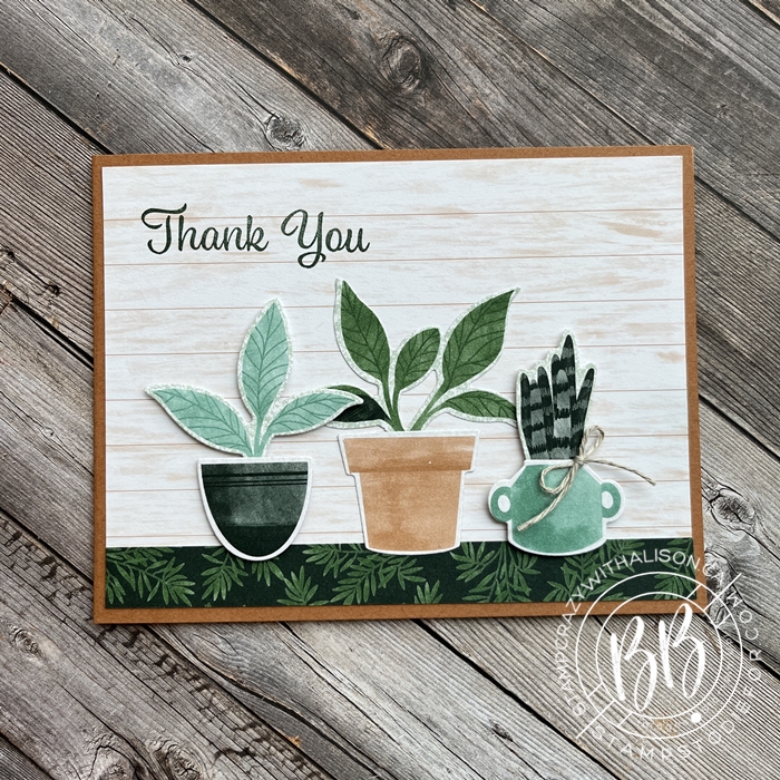 Plentiful Plants Stamp Set and Perfect Plants Dies by Stampin Up bloom where you are planted suite border Buddy Thank You Card
