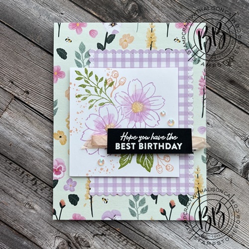 Pansy petals paper paired with the friendly hello stamp set by Stampin’ Up! to create today’s Just in CASE card