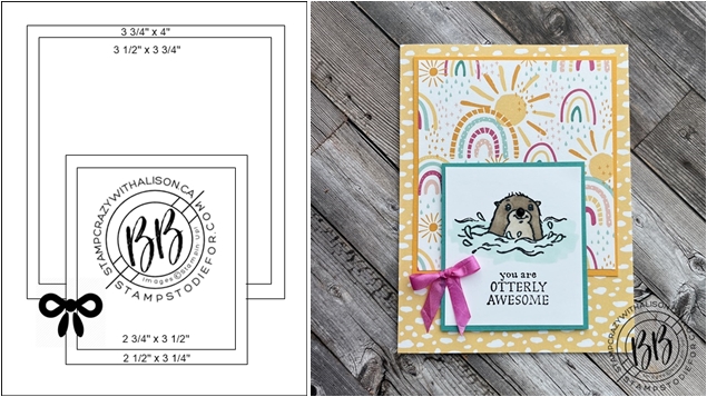 Cards Sketch and Card stamped using the Awesome Otters stamp set and Sunshine and Rainbows Designer Paper by Stampin’ Up!