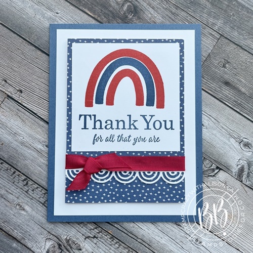 Red white and blue rainbow card using the Rainbow of happiness stamp set and Brilliant Rainbow Dies by Stampin’ Up