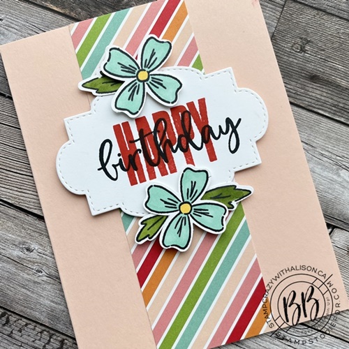 Hand stamped birthday card from our Border Buddy FREE Tutorial featuring the Flowers of Friendship Bundle by Stampin’ Up!